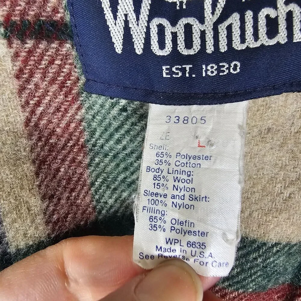 Vintage Woolrich Wool Lined Field Jacket L Green Plaid Lining Work Barn‎ Coat